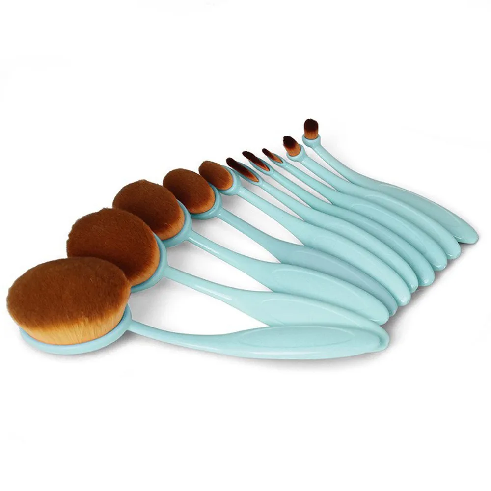 BeautyCoco Oval Toothbrush Makeup Brush Set Foundation Brushes Contour Powder Blush Conceler Brush Makeup Cosmetic Tool Set Rose Gold with Gift Box (Blue) Blue