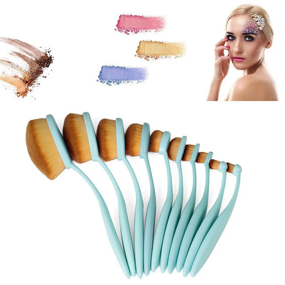 BeautyCoco Oval Toothbrush Makeup Brush Set Foundation Brushes Contour Powder Blush Conceler Brush Makeup Cosmetic Tool Set Rose Gold with Gift Box (Blue) Blue