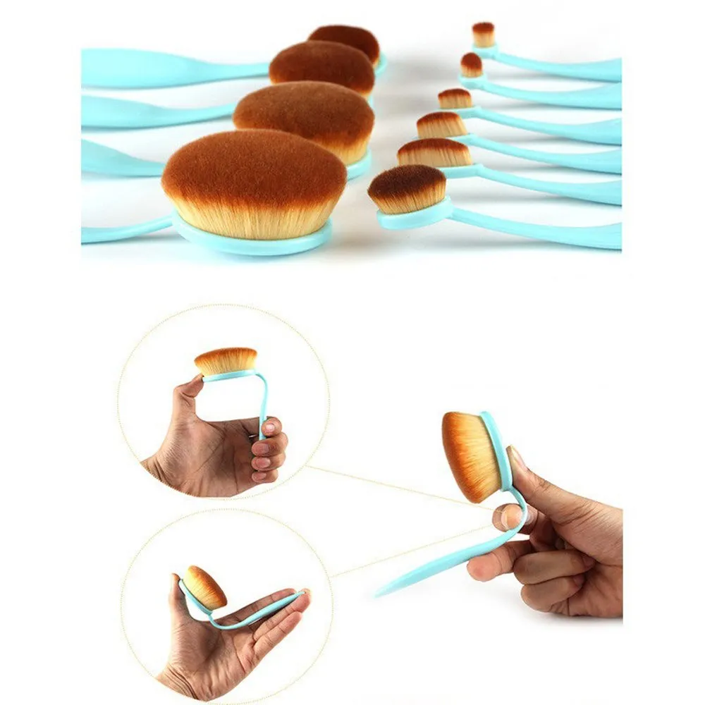 BeautyCoco Oval Toothbrush Makeup Brush Set Foundation Brushes Contour Powder Blush Conceler Brush Makeup Cosmetic Tool Set Rose Gold with Gift Box (Blue) Blue