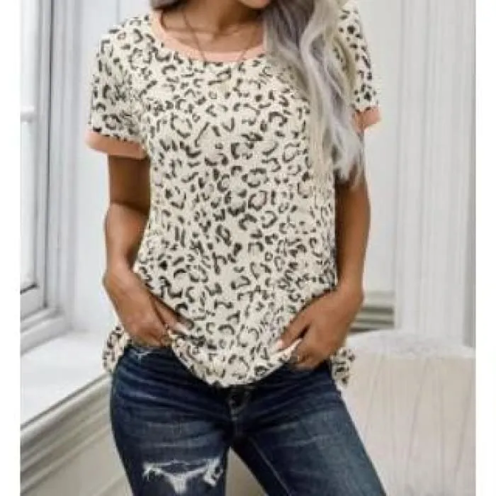 Blush Trimmed Leopard Tee