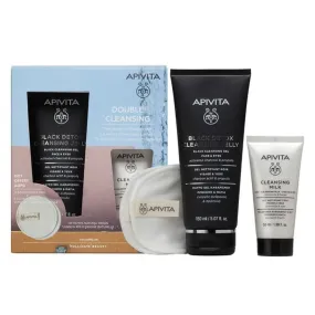 Giftboxes Double Cleansing Gel Black 150ml   3-in-1 Cleansing Milk 50ml   Reusable Cotton buds Apivita