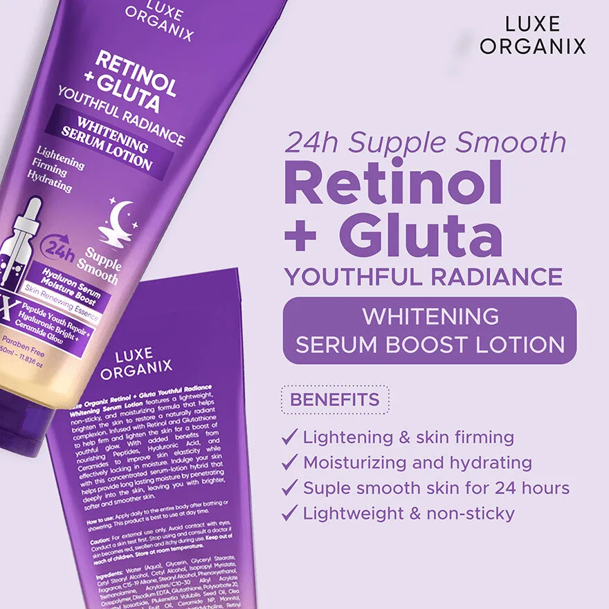 Luxe Organix Retinol   Gluta Youthful Radiance Whitening Serum Lotion - 350ml