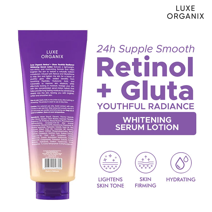 Luxe Organix Retinol   Gluta Youthful Radiance Whitening Serum Lotion - 350ml