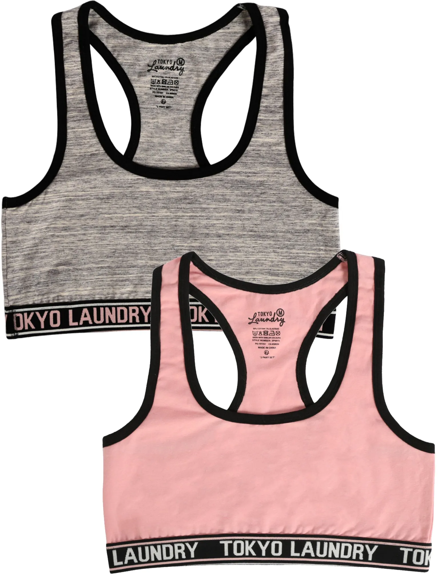 Peppa (2 Pack) Racer Back Sports Bra Top in Blush / Grey Space Dye - Tokyo Laundry