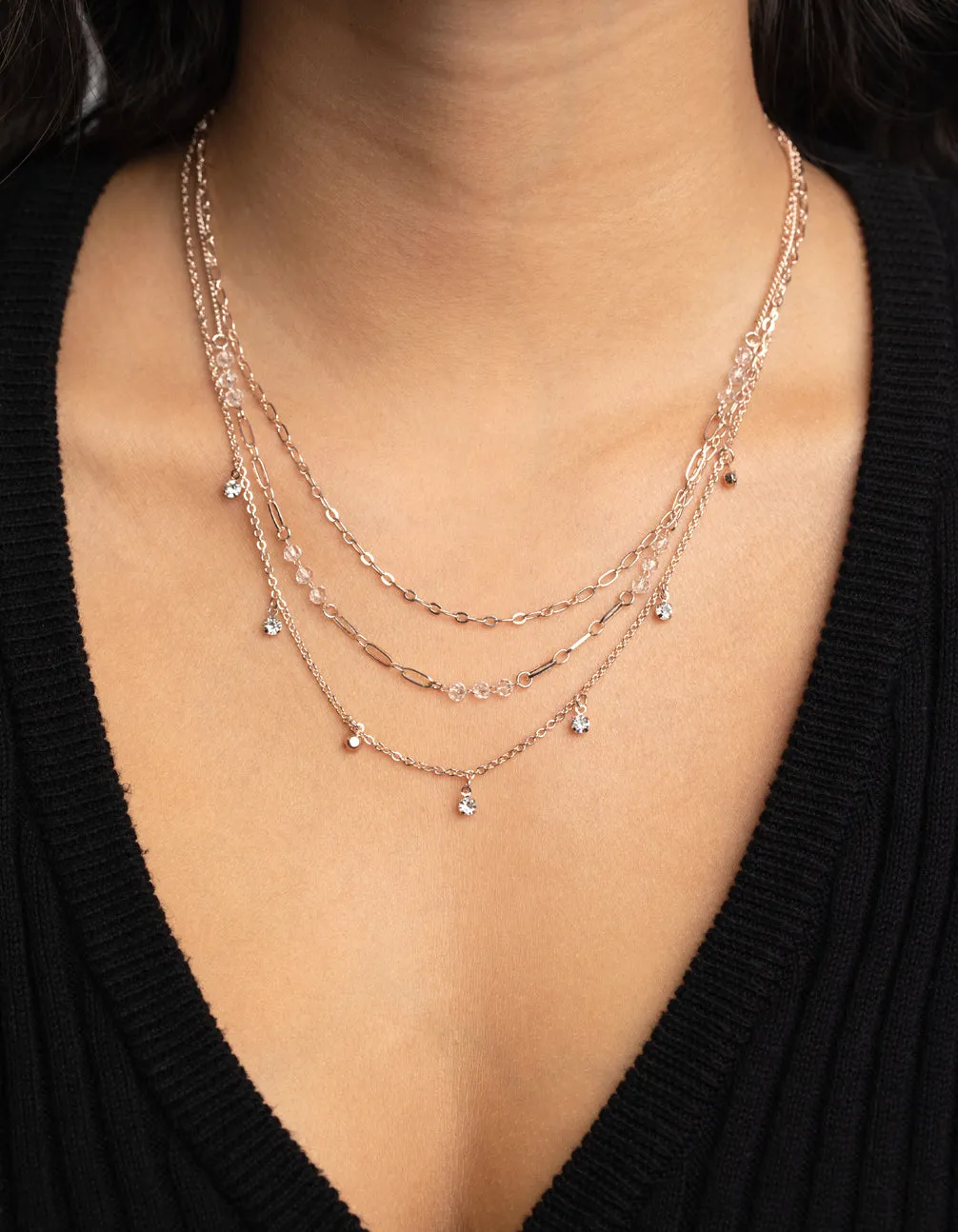 Rose Gold Charm Layered Necklace