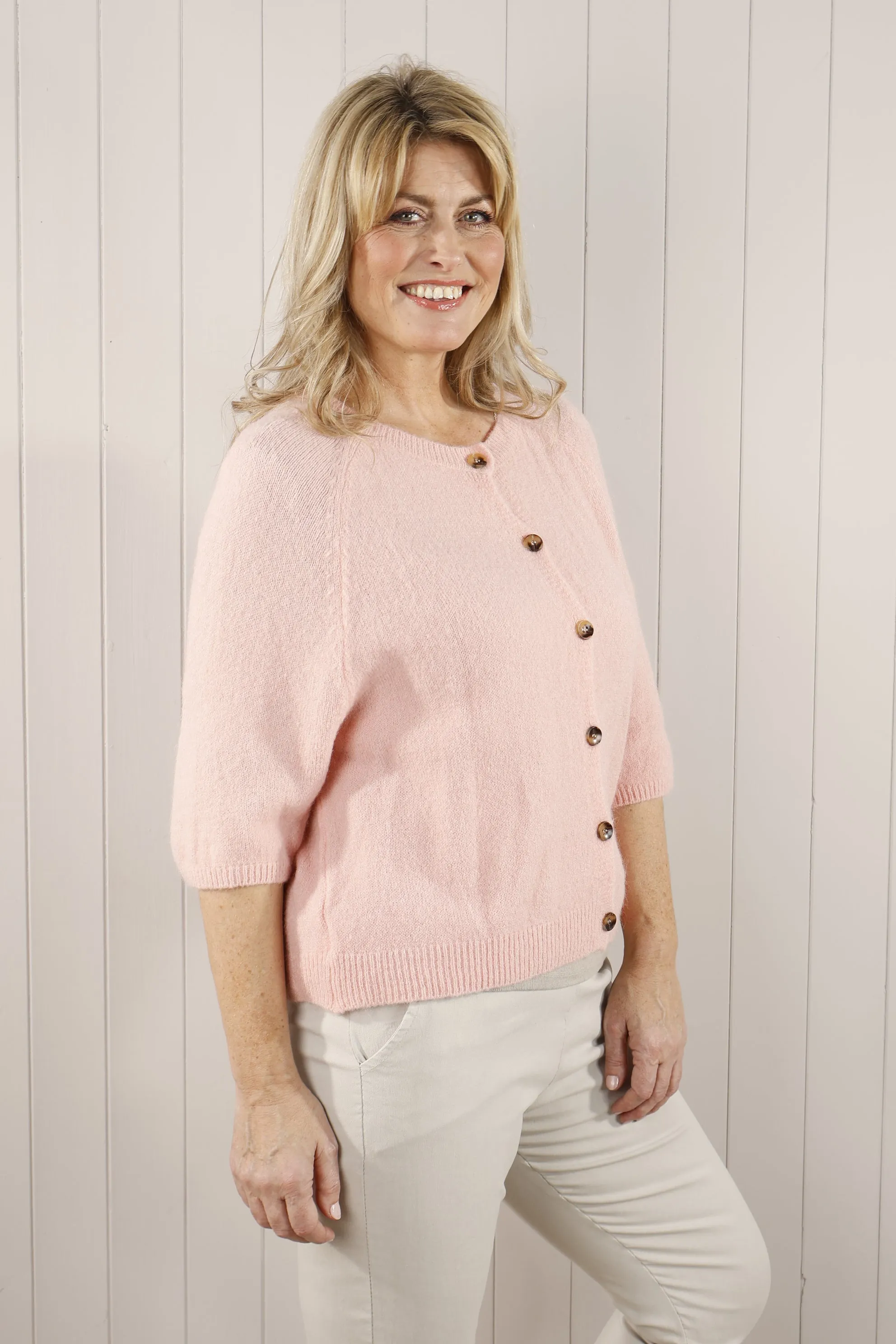 Saffron Soft Button Cardigan Blush Pink