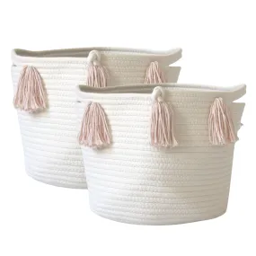 Set of 2 - Blush Tassel Basket - Medium