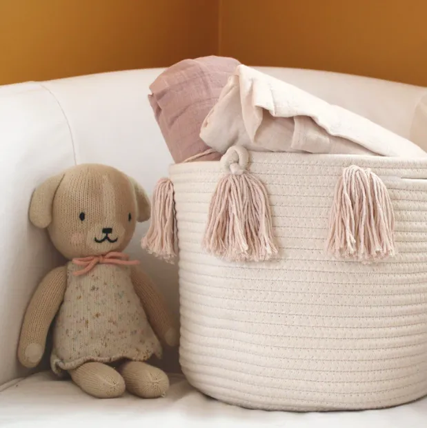 Set of 2 - Blush Tassel Basket - Medium