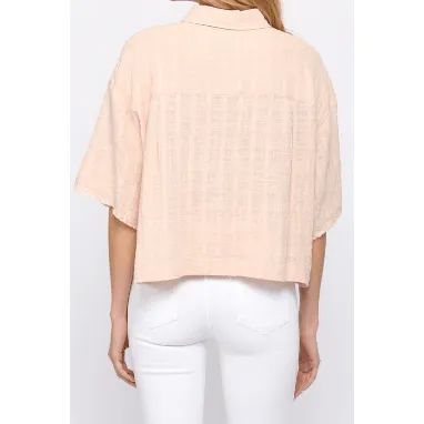 Short Sleeve Blouse with Top Pockets in Cameo