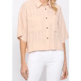 Short Sleeve Blouse with Top Pockets in Cameo