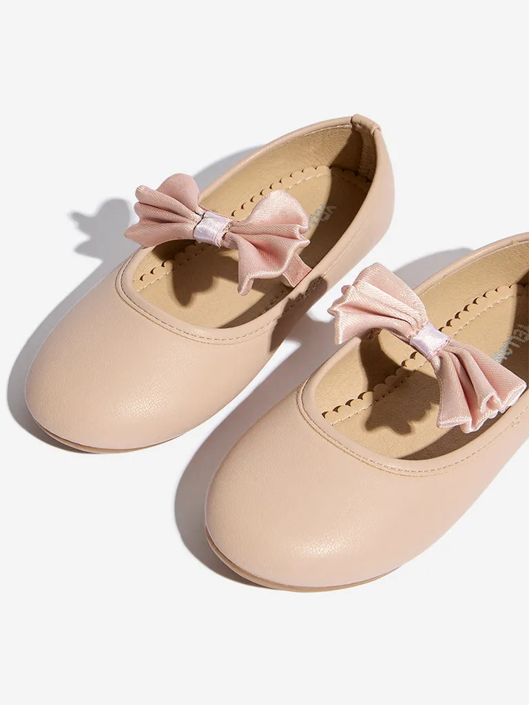 Yellow Blush Pink Bow-Adorned Mary Jane Shoes