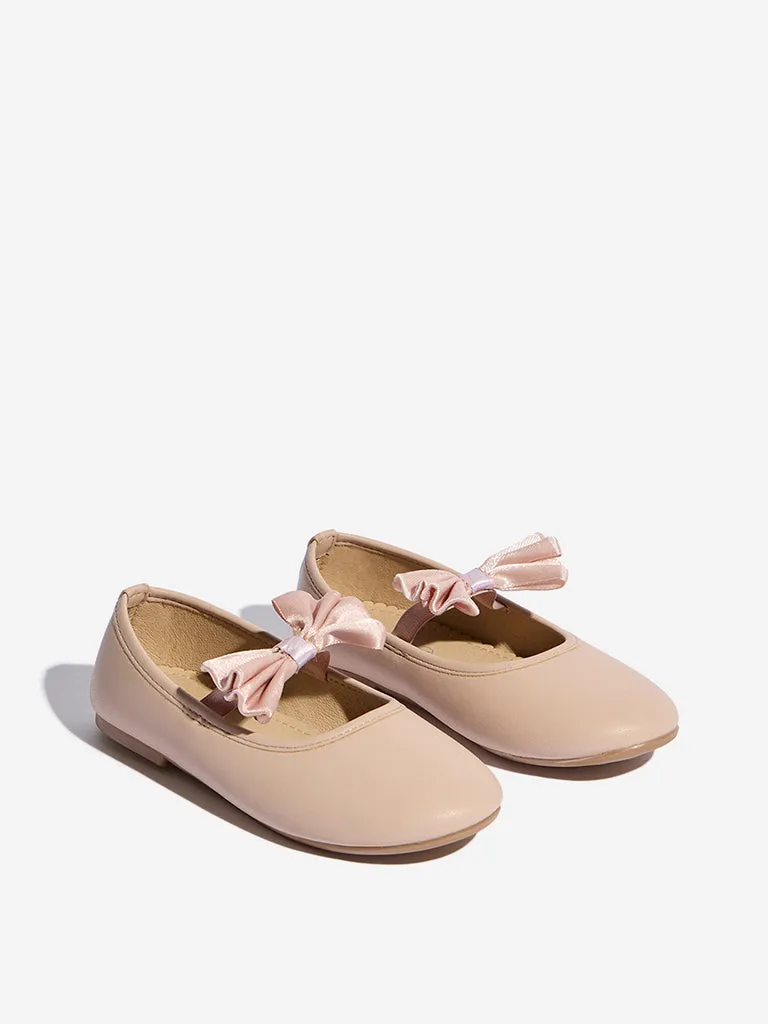 Yellow Blush Pink Bow-Adorned Mary Jane Shoes